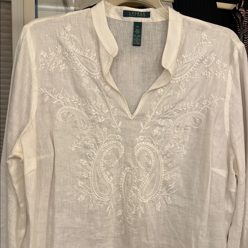 Ralph Lauren Cream linen embroidered tunic - Picture 2 of 5